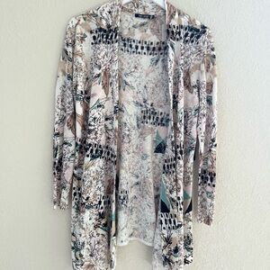 NIC+ZOE Hand printed Medium Artsy Open Front Linen Blend Lightweight Cardiga NEW
